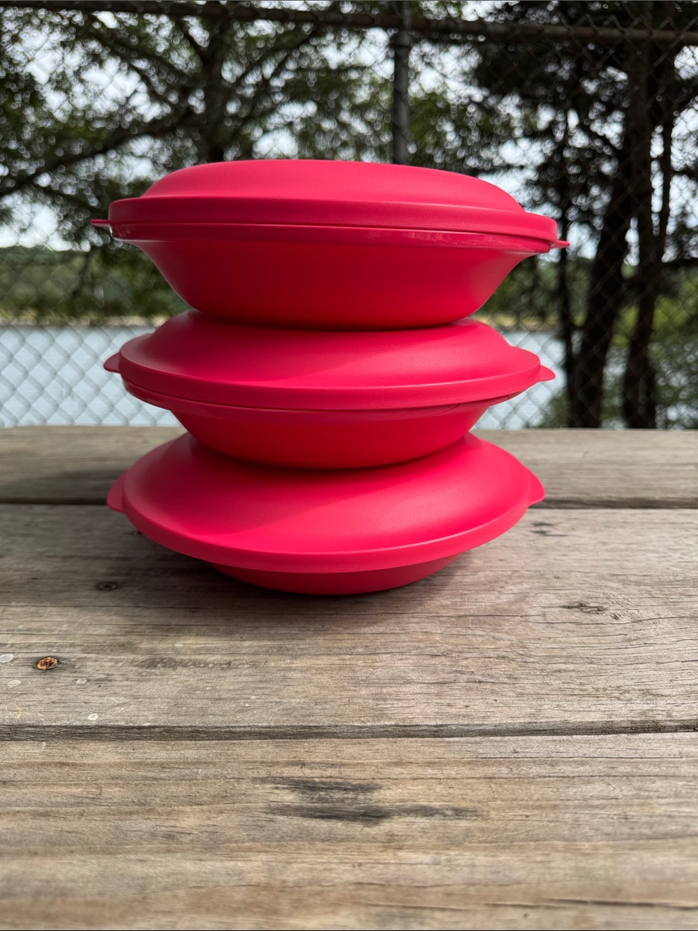 Tupperware Vibrant Coral-Red Bowl Set with Snap Lids Set of Three